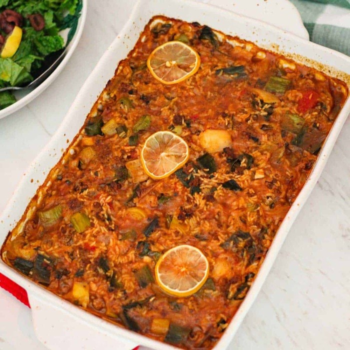 Таве ме Преш ска Миш Запекает лук-порей без мяса